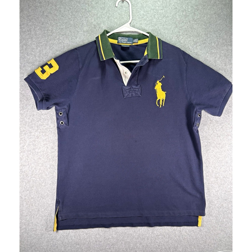 Photo*Polo Ralph Lauren Big Pony Polo Shirt Men L/XL Navy Custom Fit Embroidered